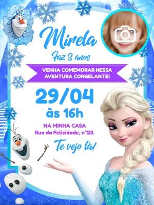 Convite Aniversário Frozen com Foto para Editar Online