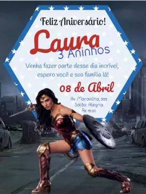 Convite de Aniversário Mulher Maravilha Editável Online