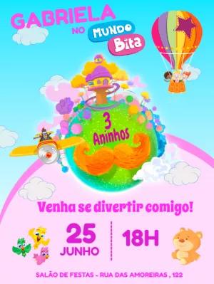 Convite Aniversário Mundo Bita com Personagens para Editar