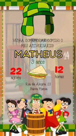 Convite de Aniversário Chaves para Editar Online e Imprimir