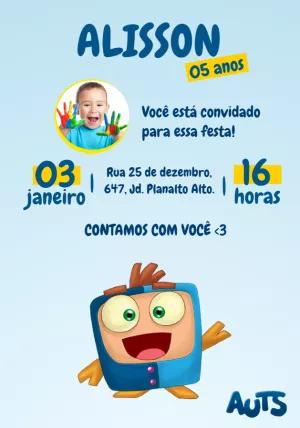 Convite de Aniversário Auts com Foto para Editar Online