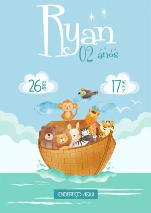 Convite Aniversário Arca de Noé com Animais Fofos para Editar