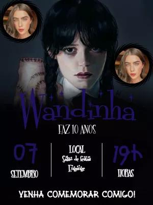 Convite Aniversário Wandinha Addams com Foto para Editar Online