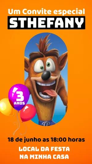 Convite de Aniversário Crash Bandicoot para Editar Online