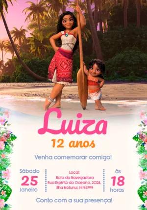 Convite de Aniversário Moana com Personagens para Editar Online