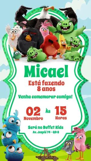 Convite de Aniversário Angry Birds com Personagens para Editar