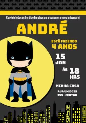 Convite Aniversário Batman Infantil para Editar e Imprimir
