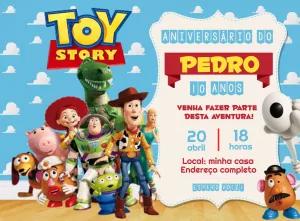 Convite Aniversário Toy Story com Personagens para Editar Online