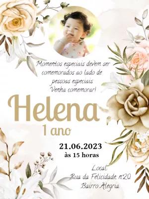 Convite de Aniversário Floral com Foto para Editar Online