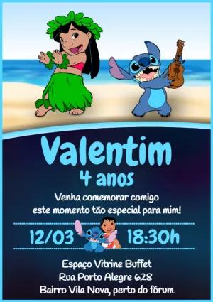 Convite Aniversário Lilo e Stitch para Editar Online