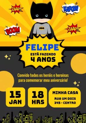 Convite de Aniversário Batman Editável Online para Imprimir