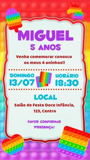 Convite de Aniversário Pop It Colorido para Editar Online