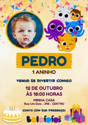 Convite de Aniversário Bolofofos com Foto para Editar Online
