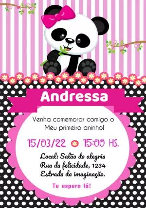 Convite de Aniversário Panda Rosa para Editar Online