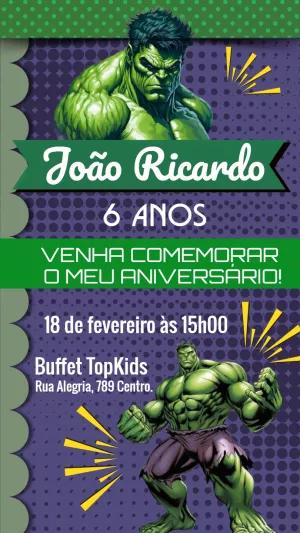 Convite Aniversário Hulk para Editar e Imprimir
