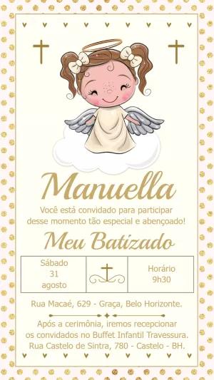 Convite de Batizado Anjinha Menina para Editar Online