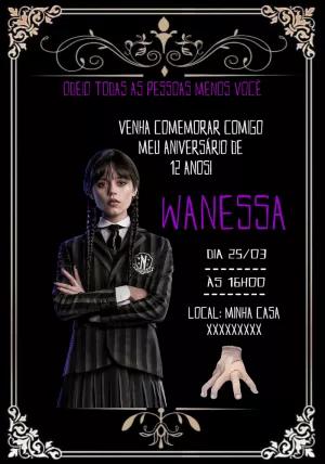 Convite Aniversário Wandinha Addams Editável Online