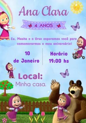 Convite de Aniversário Masha e o Urso para Editar Online