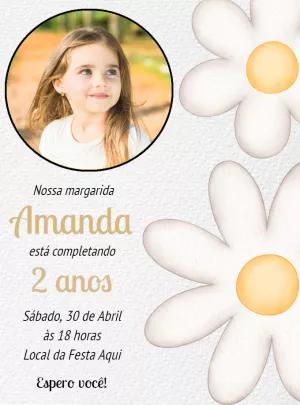 Convite Aniversário Margarida com Foto para Editar Online