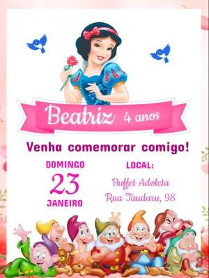 Convite Aniversário Branca de Neve Clássico para Editar Online