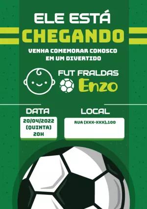 Convite de Fut Fraldas Futebol com Bola para Editar Online
