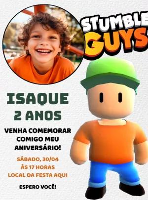 Convite Aniversário Stumble Guys com Foto para Editar Online