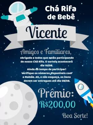 Arte para Chá Rifa de Bebê Astronauta Editável Online