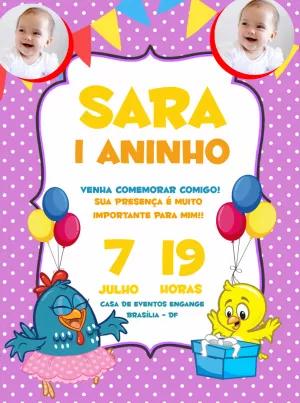 Convite de Aniversário Galinha Pintadinha com Foto para Editar