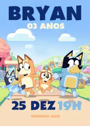 Convite de Aniversário Bluey e Bingo para Editar Online