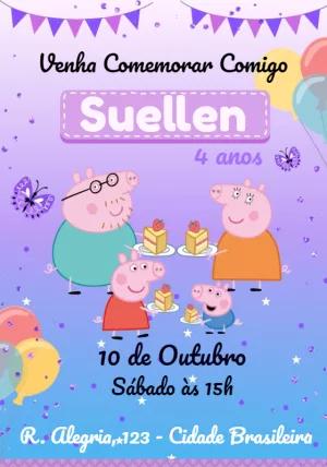 Convite de Aniversário Peppa Pig para Editar Online