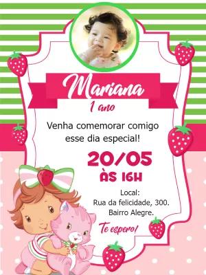 Convite Aniversário Moranguinho Baby com Foto para Editar Online
