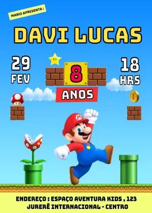 Convite Aniversário Super Mario Bros para Editar Online