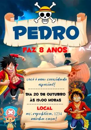 Convite de Aniversário One Piece com Personagens para Editar