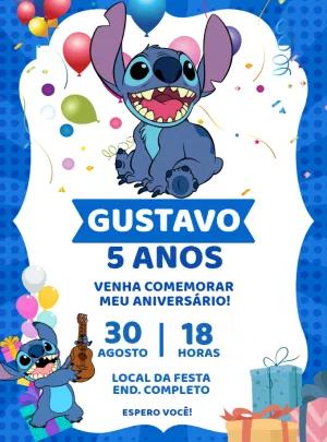 Convite Aniversário Stitch Editável Online para Imprimir