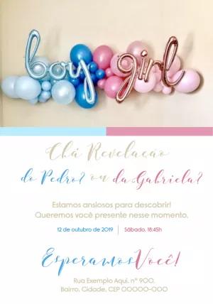 Convite Chá Revelação Balões Menino ou Menina para Editar Online