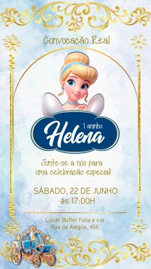 Convite Aniversário Cinderela Princesa para Editar Online