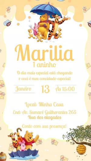 Convite de Aniversário Ursinho Pooh para Editar Online