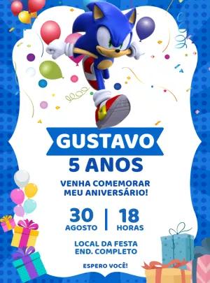 Convite de Aniversário Sonic para Editar Online e Imprimir
