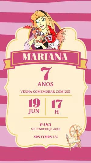 Convite Aniversário A Bela Adormecida com Aurora para Editar Online
