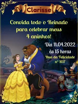 Convite de Aniversário A Bela e a Fera para Editar Online