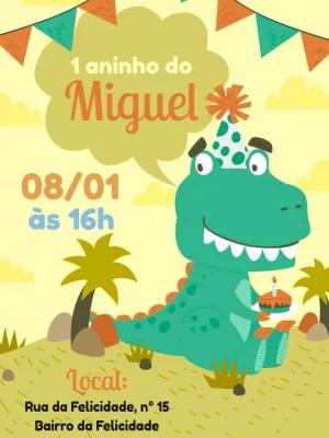 Convite de Aniversário Dinossauro Infantil para Editar Online