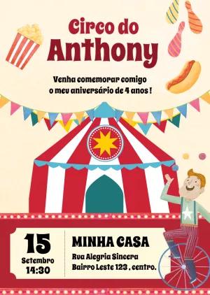 Convite de Aniversário Circo para Editar Online
