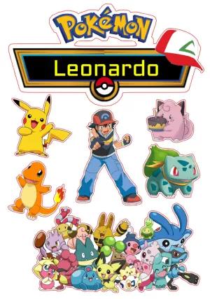 Topo de Bolo Pokémon Editável com Personagens para Imprimir