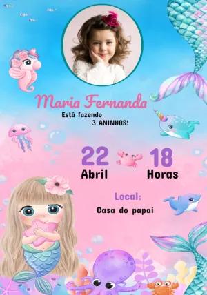 Convite de Aniversário Sereia com Foto para Editar Online