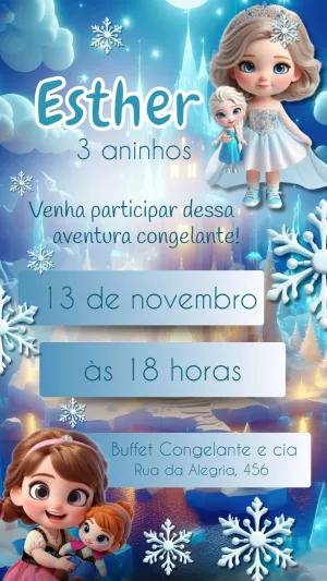 Convite de Aniversário Frozen Cute para Editar Online