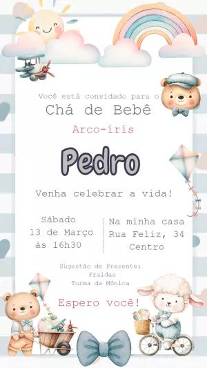 Convite Chá de Bebê Arco-íris e Ursinhos para Editar Online