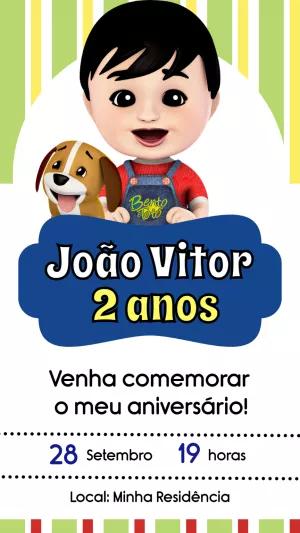 Convite de Aniversário Bento e Totó com Menino para Editar Online