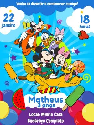 Convite Aniversário Turma do Mickey Mouse para Editar Online
