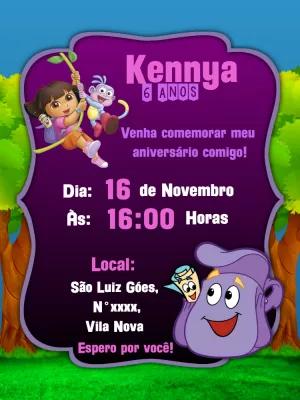 Convite Aniversário Dora Aventureira para Editar Online