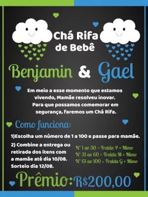 Convite Chá Rifa Gêmeos Meninos para Editar Online